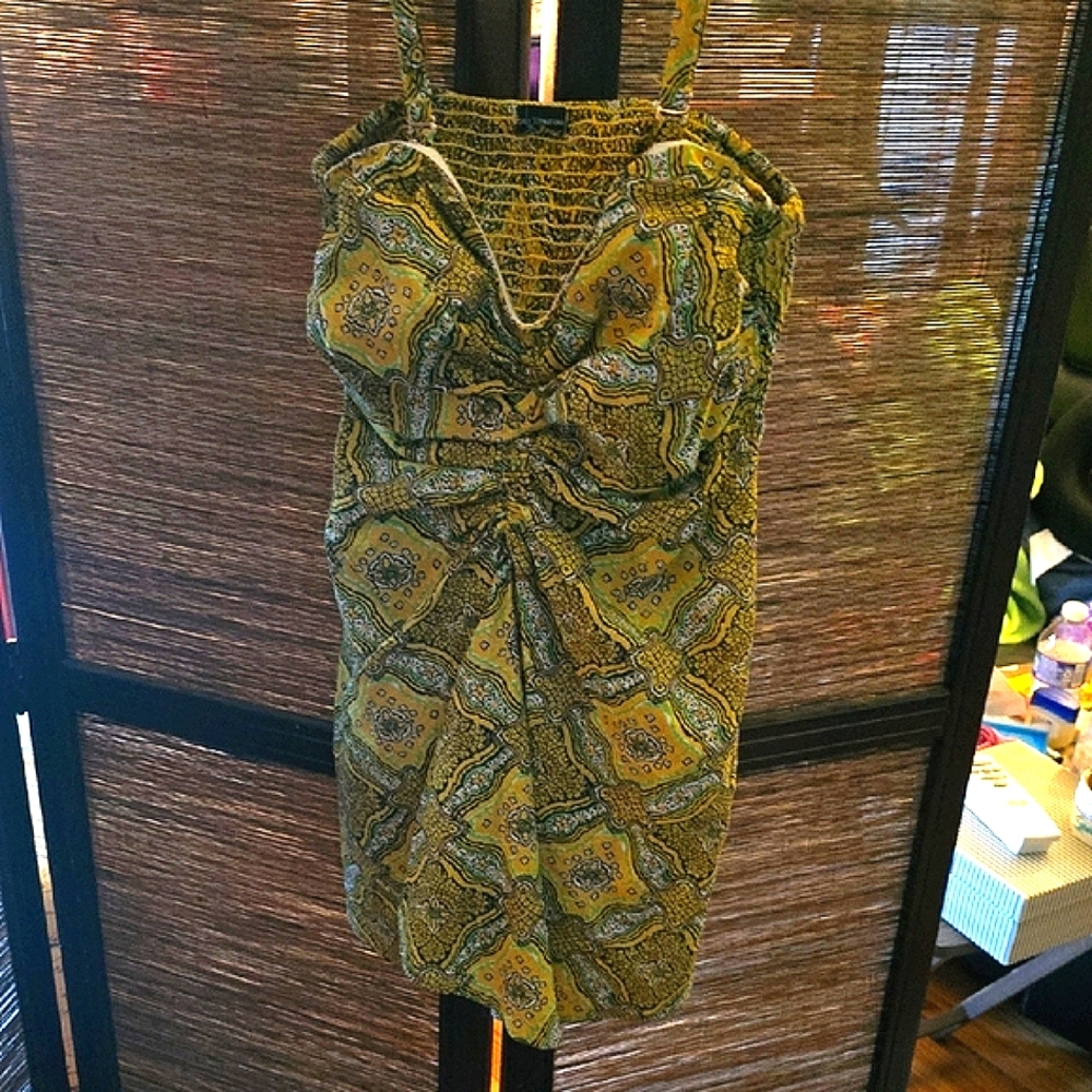 Moda International Yellow & Brown & Green Strapless Top